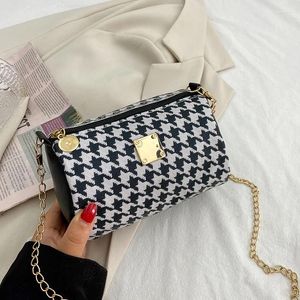 Shoulder Bags 2024 Women's Bag Cute Small Round Ins Chain Printed Thousand Bird Lattice Single Messenger Zero Handbag