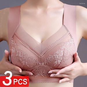 Sutiãs 3 pcs sexy sem costura renda roupa interior sutiã para mulheres push up top feminino plus size bralette grande sutiã sem underwire