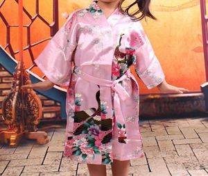 Girls Royan Silk Robe Satin Pyjama Gown Peacock Lingerie Sleepwear Kimono Bath Gown PJS Nightgown 5 Colors37652108392