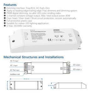 Трицкий светодиодный драйвер Dimmable Постоянный напряжение 1CH 40 Вт AC 220V до DC 12V 24 В ШИМ -ШИМ DIGINAT