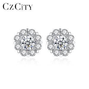 Slippers Czcity Sier Flower Stud Earrings 2022 Delicate Genuine Sterling Sier Cubic Zirconia Petal Women Earings Wedding Jewelry