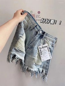 Kadınlar kot pantolon yırtık delik moda seksi yüksek bel yıkamalı mavi şort sıradan harajuku denim Kore sokak kıyafetleri
