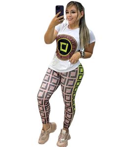 Summer new Women's Tracksuits Ladies Short Sleeve Two Piece Set Women T-shirt Geometric print jogging Pants Sports Suit Streetwear Femme Clothing