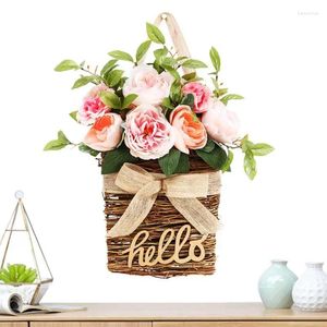 Decorative Flowers Door Hanger Basket Wreath Spring Summer Hello Sign Artificial Porch Farmhouse Wedding Valentine's