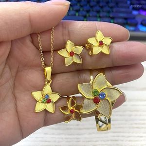 Necklace Earrings Set Gold Colorstone French Kids Rings Sets Dubai Bangle For Baby Bridal Jewellery Africa Girls Jewelry Arabic Star