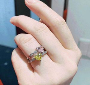 Cluster Rings Heart Shaped 67mm Yellow Pink Crystal for Women 925 Sterling Silver Fine Jewelry High Quality Wedding Party Friends7748050