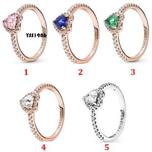 Hochwertiger 100 % Sterlingsilber-Fit-Schmuck, Gold, neuer, erhabener Herz-Rosa-Grün-Ring, Verlobungsliebhaber, modischer Ehering für Frauen