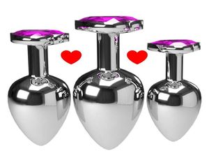 3pcsSet Multicolor Smooth Massager Anal Beads Crystal Jewelry Heart Butt Plug Stimulator Women Sex Toys Dildo Metal Anal Plug273S9108212