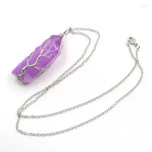 Hänge halsband silverpläterad tråd wrap oregelbunden form kristallfärgad blå lila halsband etnisk stil smycken