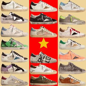 Sapatos de desenhista sapatos dourados Golden Super Star Sneakers Botas Metálicas Sapatos Casuais Do-velho Sapato Sujo Pele Camurça Creme Sola Mulheres Homem Branco Couro Xadrez Flat Glitter