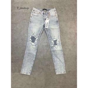 Designer lila märke för män kvinnor byxor sommarhål i hög kvalitet broderi jean denim byxor mens lila jeans 81 374