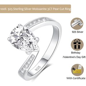 Anel para mulheres sólido 925 prata ouro branco 3ct pêra corte dvvs1 solitaire noivado presentes de casamento 240402