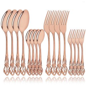 Dinnerware Sets 4People Rose Royal Set Dinner Fork Spoon Flatware Stainless Steel Cutlery Kitchen Home Silverware Tableware