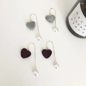 Dangle Earrings Korean FashionSuede Love Heart-Seadeard Pearl Pendant Long Geometric Temperament女性ジュエリー