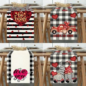 Table Cloth Valentine's Day Linen Printed Flag Love Plaid Home Decoration Paper Runners For Parties