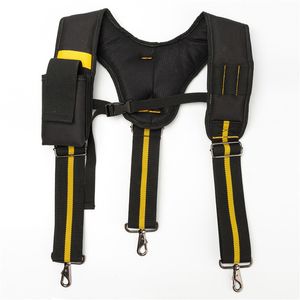 Suspenders pretos para homens S /H Tipo Suspender de ferramentas pode pendurar saco de ferramentas, reduzindo o peso da cinta pesada Suspenders de correia de ferramentas de trabalho