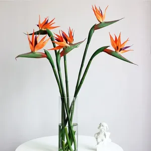 Flores decorativas simuladas ramos de flor única artificial strelitzia geginae estacas de plantas festa de casamento estilo chinês sala de casa