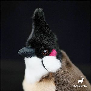 Джамбул плюшевая игрушка RedWhiskered Bulbul Plushie Tit Toys Реалистичные птицы Мягкие игрушки Моделирование куклы для детей 240321