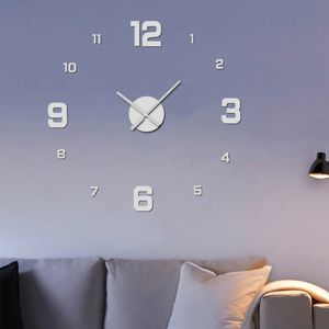 Ny 2024 modern design stor väggklocka 3d diy kvartsklockor modeklockor akryl spegel klistermärken vardagsrum hem dekor horloge för för
