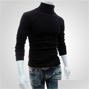 Mens Sweaters Men Bottoming Tops Fall Slim Warm Autumn Turtleneck Black Plovers Clothing For Man Cotton Knitted Sweater Male Drop Deli Dh6Xr