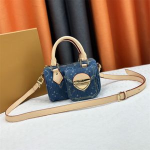 Denim Vintage Bag Mini Handbag Mini Baguette Bag Läderhandtag avtagbar axelband Fashion Shoulder Chain Bag Denim Purse Crossbody denim plånböcker