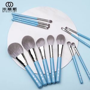 Borstar myDestiny13pcs blå iris makeup borste setkit högkvalitativ syntetisk hår inkluderar pulver fundament ögonskugga kosmetik borste