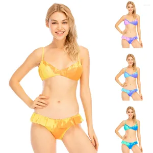 Kvinnors badkläder Färg Byt baddräkt Tvåbit Bikini Summer Sexig rygglös kreativ låg midja Push Up Bathing Suit Tankini för flickor