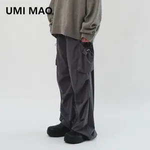 Calças masculinas umi mao americano funcional workwear para outono solto nicho design perna larga reta casual calças longas homens