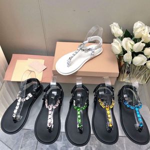 Miui Slippersデザイナー女性サンダル最高品質の高級ファッションスリッパフラットサンダル春/夏の汎用ネットワーク妖精ウォーターダイヤモンドローマ靴