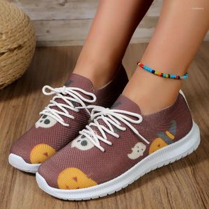 Casual Shoes Women Graffiti Breattable Mesh Sneakers Autumn Halloween Lace-Up Soft Flats Woman Lightweight