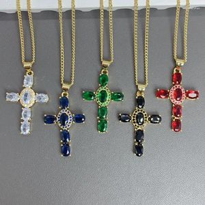 Hänge halsband kreativitet ljus lyx zirkon kors halsband för kvinnor bländande kristall charms religiösa modesmycken gåvor