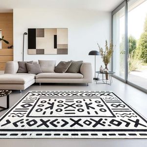 Soft and Stylish Black Area Rug - Washable, Non-S Pile Faux Wool Rug for Living Room, Dining Room, Bedroom - Vintage Design