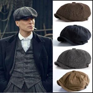 القبعات الرجال الرجعية Beret Mafia Movie Cosplay Wool Blend عتيقة متعرجين تويد الرجال غير الرسمي قبعة Newsboy قبعة شقة