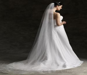Catedral comprimento longo véu de casamento 3m branco marfim tule corte borda uma camada vestidos de casamento vintage champanhe véus de noiva8987727