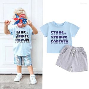 Conjuntos de roupas Focusnorm 0-4Y 4th of July Criança Bebê Meninos Roupas Roupas Carta Imprimir Manga Curta Camisetas Tops e Shorts 2 Pcs