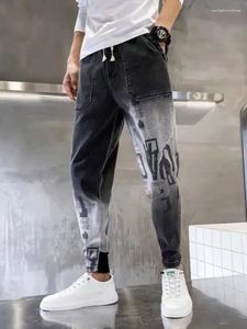 Pantaloni jeans da uomo neri con stampa Harem uomo pantaloni da cowboy abiti casual Y2k anni 2000 abbigliamento autunnale originale Xs