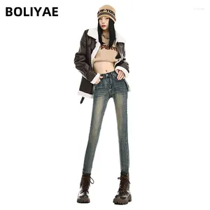 Women's Jeans Boliyae Vintage High Waist Elastic Skinny Women Fashion Y2k Blue Pencil Denim Pants Sexy Streetwear Slim Mom Trousers