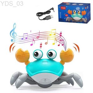 Animais elétricos/rc brinquedo bonito do bebê andando caranguejo indução escapar crling carregamento usb fujo com música acender dropshipping yq240402