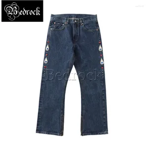 Mäns jeans mbbcar 14.4oz selvedge denim flare byxor för män hippy vintage en tvättad blå klockbotten byxor nit set diamant
