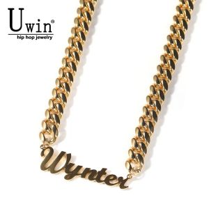 Necklaces Uwin Name Necklace Letters With Cuban Chain 6mm 8mm Stainless Steel DIY Personalised Initial Necklace