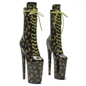 Танцевальная обувь Leecabe, 23 см/9 дюймов, лакированные туфли из искусственной кожи с узором «любовь», сексуальные сапоги на высоком каблуке, на платформе