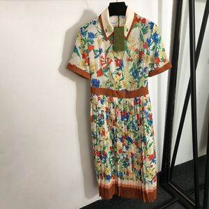 Classic Flora Print Dress Lapel Neck Pleated Dresses INS Fashion Long Skirts Trendy Soft Touch Female Dress Clothing