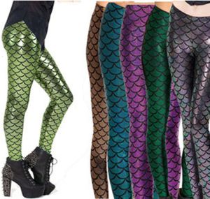 Frühlings-Fischschuppen-Druck, schmale, glänzende Meerjungfrau-Neun-Punkt-Hose für Damen, 039er Jahre, K343, Leggings3223802