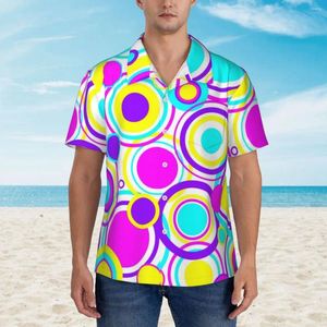 Men's Casual Shirts Retro Circles Pattern Hawaiian Shirt Man Vacation Bright 60s Print Street Style Design Vintage Oversize Blouses