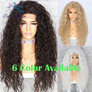 Wigs Synthetic Jbrown Black 1B Blonde 613 Ginger Red Brown Grey White Kinky Curly 13X3 Lace Front Wig Daily Makeup Party For Women