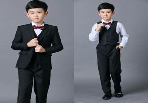 Cheap Boys Suits For Weddings Black Boy Suit Five Piece Suit Formal Party Bow Tie Pants Vest Shirt Kids Wedding Suits In Stock7647652