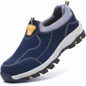 Stiefel Design Herren Arbeitsschuhe Rindsleder Stahlkappen Schuh Slip-on Worker Sicherheit Blau Sicherheit Botas Seguridad Zapatos