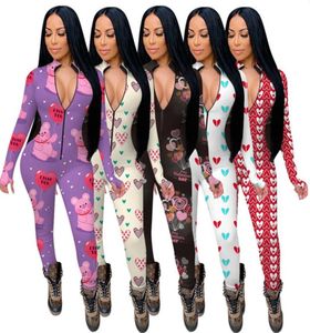 Kadınlar tulumlar süren uzun kollular vneck tasarımcı gece giyim playsuit bodysuit valentine039s gün sıska pijama onesies artı s1191401