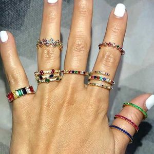 Band Rings 925 Sterling Silver Full Size Stack Stackable Fashion Girl Women Jewelry Birthstone Gold Filled Green Red Mix Color Cz Midi Ring Q240402