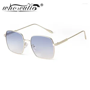 Sunglasses WHO CUTIE Fashion Metal Square Frame Women Men Blue Lens Pilot High Quality Aviation Driving Sun Glasses Male UV400